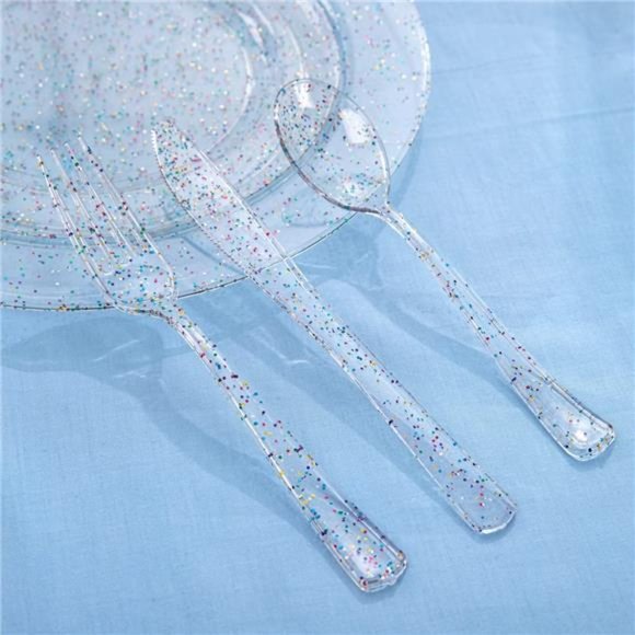 180PCS Glitter Plastic Plates with Glitter Disposable Silverware - Picture 5 of 12
